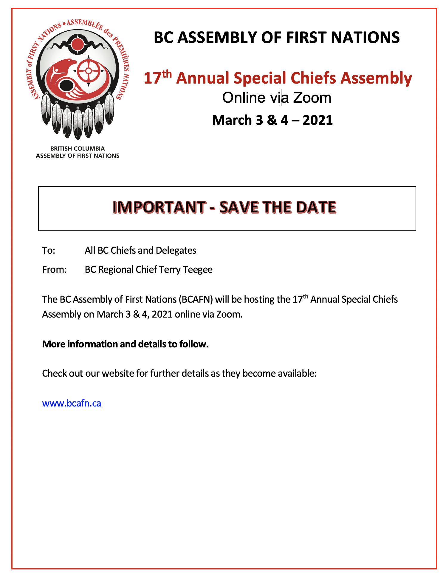 Save the Date SCA 2021