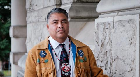 Terry Teegee outside the BC Legislature